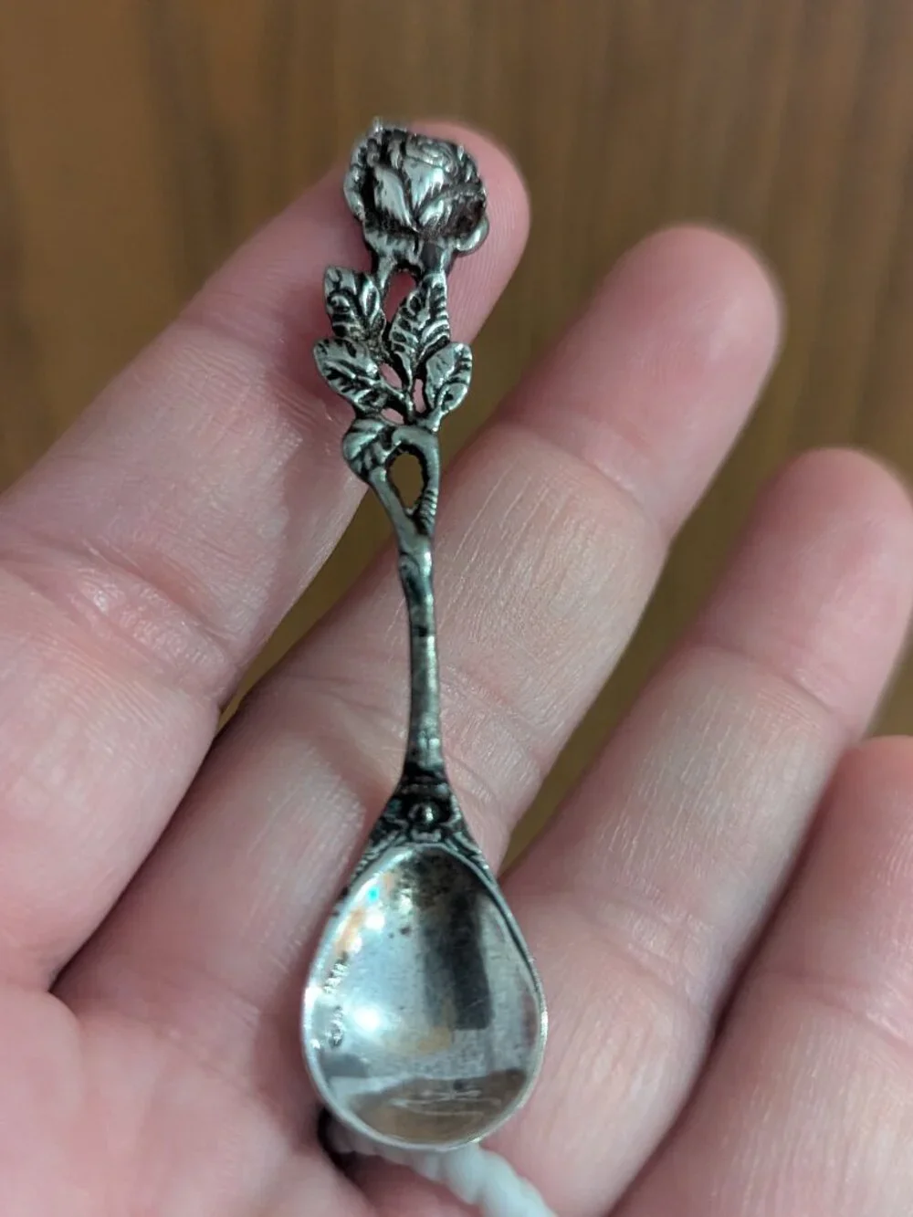 Antique Silver 830 Rose‎ Floral Salt Spoon Ornate Beautiful 2.5